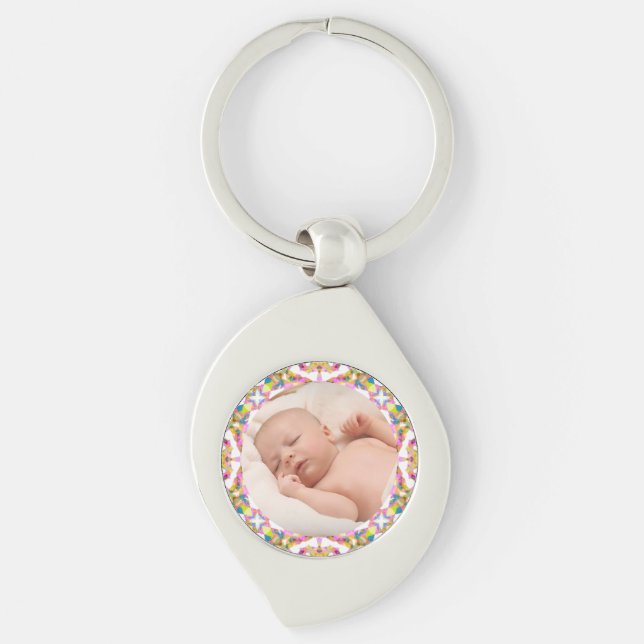Custom Mother’s Day Summer Pink Green Gift Photo Keychain (Front)
