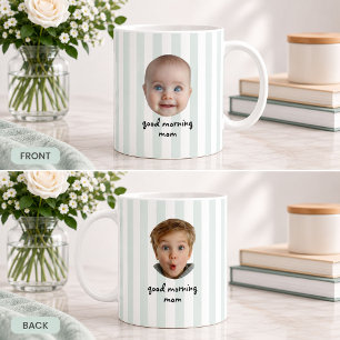 Custom Mothers Day 2 Photo Baby Face Green Stripes Coffee Mug