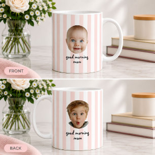 Custom Mother's Day 2 Photo Baby Face Pink Stripes Coffee Mug