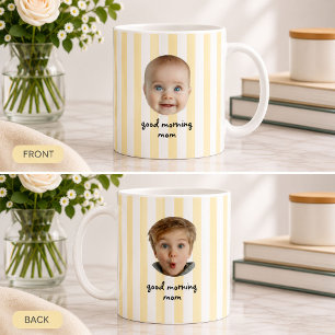 Custom Mothers Day 2 Photo Baby Face Yellow Stripe Coffee Mug