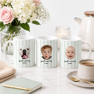 Custom Mothers Day 3 Photo Baby Face Green Stripes Coffee Mug