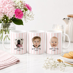Custom Mother's Day 3 Photo Baby Face Pink Stripes Coffee Mug