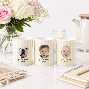 Custom Mothers Day 3 Photo Baby Face Yellow Stripe Coffee Mug
