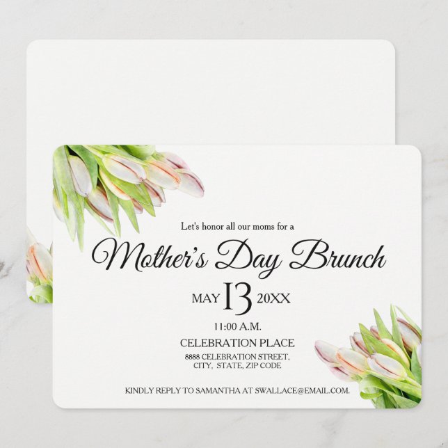 Custom, Mother's day Brunch Invitation, TULIPS Invitation (Front/Back)