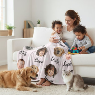 Custom Mother's Day Funny Faces Kids Pets Names Fleece Blanket