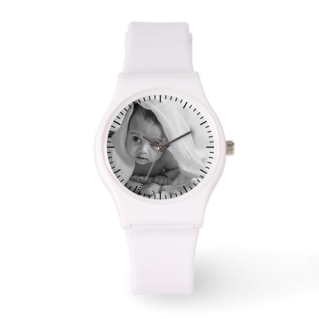 Custom Mother's Day Gift, Personalized White Photo Watch (Front)