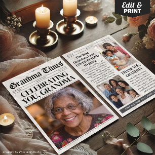 Custom Mothers Day Grandma Card, Nana Newspaper Holiday Card