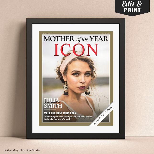 Custom Mothers Day Magazine Cover, Gift for Mom Poster (Custom Mothers Day Magazine Cover, Mother of the Year Gift for Mom Poster)