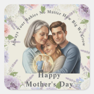 Custom Mother's day photo Always your babies  Square Sticker
