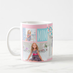 Custom Mothers Day Photo Collage Pink/Blue Coffee Mug
