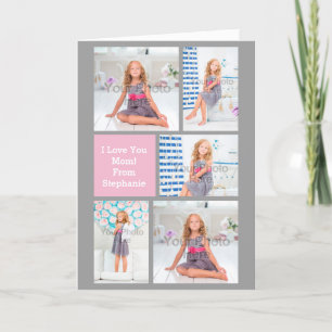 Custom Mothers Day Photo Collage Pink/Green/Gray Card