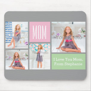 Custom Mothers Day Photo Collage Pink/Green/Grey Mouse Pad