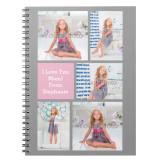 Custom Mothers Day Photo Collage Pink/Green/Grey Notebook