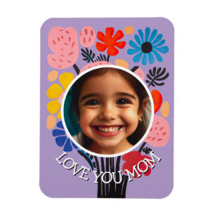 Custom Mother's Day Photo Love You Mom Flowers Magnet