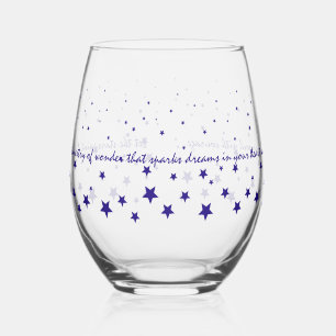 Custom Motivational Quote Among Blue Stars Stemless Wine Glass