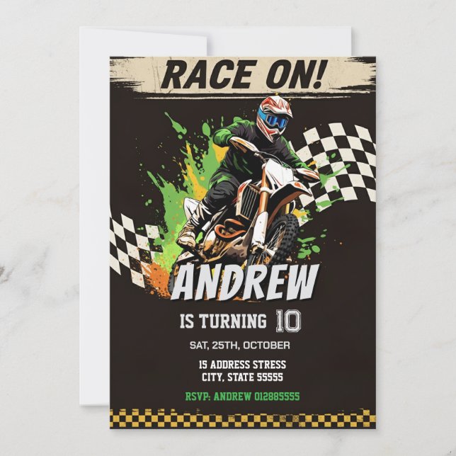 Custom Motocross Dirt Motorbike for boy Birthday  Invitation (Front)