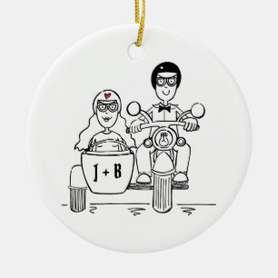 Custom Motorbike and Sidecar Wedding Gift Ceramic Ornament