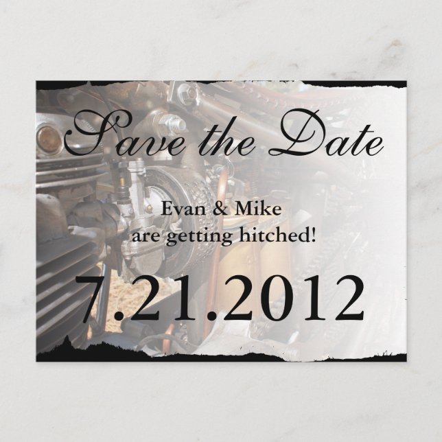 Custom Motorcycle Biker Save the Date Postcard (Front)