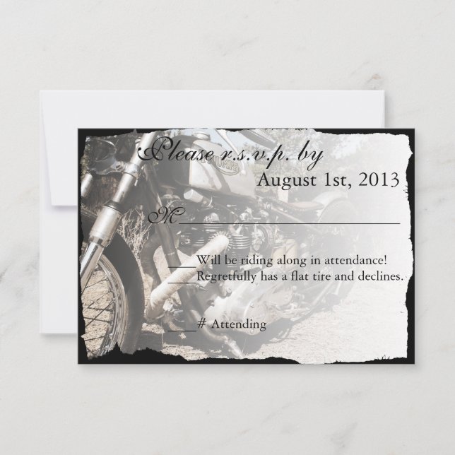 Custom Motorcycle Biker Wedding RSVP card (Front)