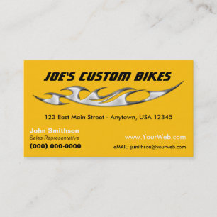 Custom Motorcycle   Chrome Flame Custom Bike Shop Business Card