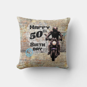 Custom Motorcycle Industrial Grunge Brick Wall Gra Throw Pillow