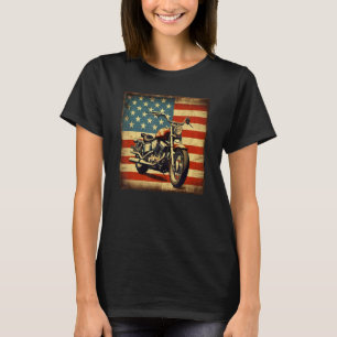 Custom Motorcycle Retro USA Flag Retro Biker Vinta T-Shirt