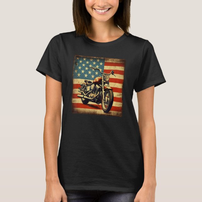 Custom Motorcycle Retro USA Flag Retro Biker Vinta T-Shirt (Front)