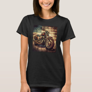 Custom Motorcycle Retro USA Flag Retro Biker Vinta T-Shirt