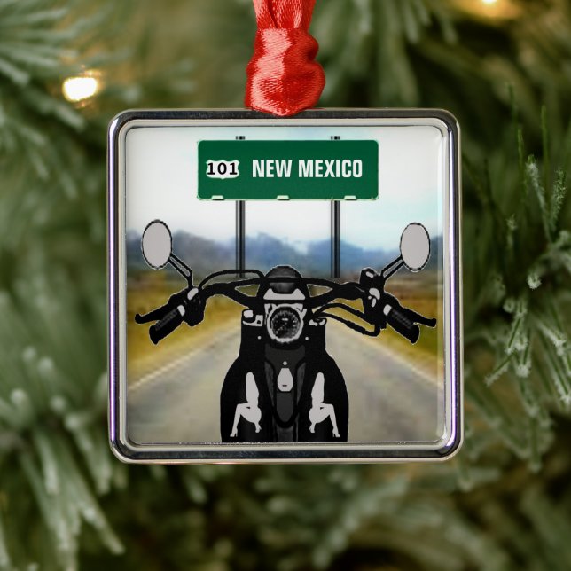 CUSTOM Motorcycle Road Trip Metal Ornament (Tree)