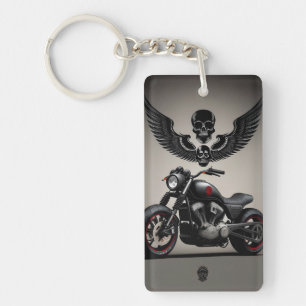Custom Motorcycle with Skull and Wing Graphic Keychain