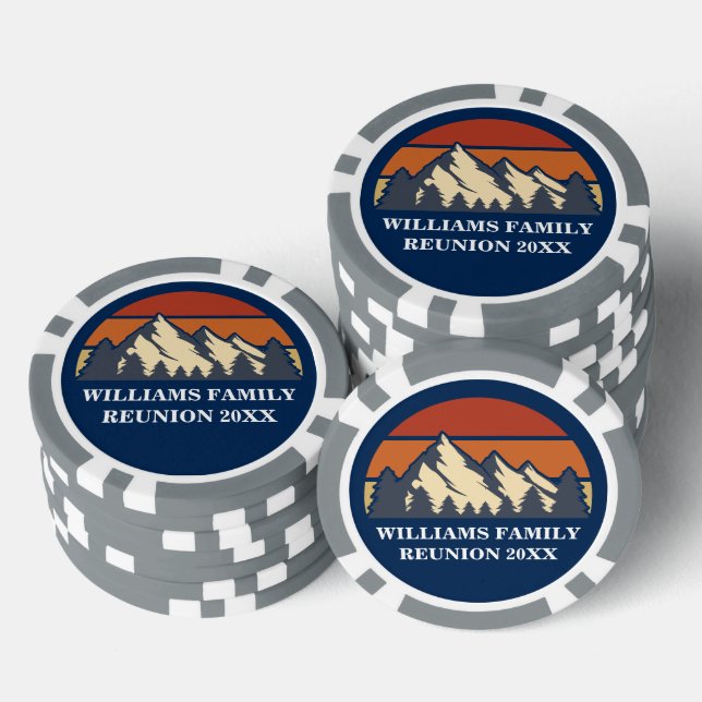 Custom Mountain Sunset Blue Log Cabin Poker Chips (Stack)