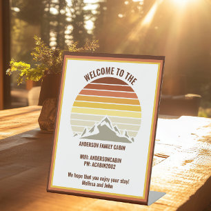 Custom Mountain Sunset Log Cabin Welcome Pedestal Sign