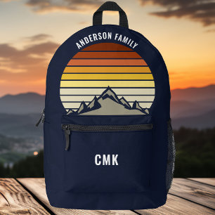 Custom Mountain Sunset Navy Blue Hiking Printed Backpack