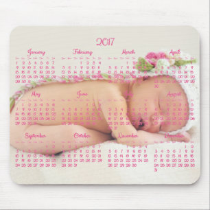 Custom Mouse Pad Pink Calendar 2017 Baby Photo