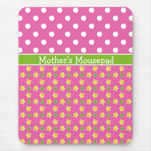 Custom Mousepad: Primroses and Polkas on Deep Pink Mouse Pad (Front)