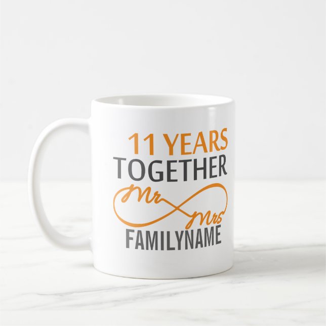 Custom Mr and Mrs 11th Anniversary Coffee Mug (Left)