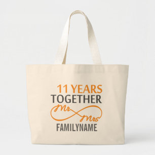 Custom Mr and Mrs 11th Anniversary Large Tote Bag