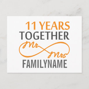 Custom Mr and Mrs 11th Anniversary Postcard
