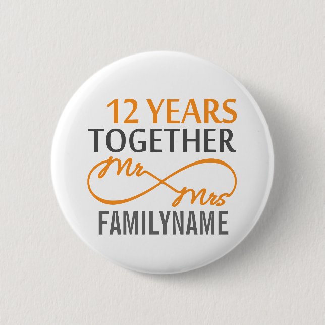 Custom Mr and Mrs 12th Anniversary 2 Inch Round Button (Front)