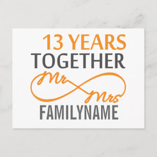Custom Mr and Mrs 13th Anniversary Postcard
