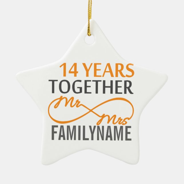 Custom Mr and Mrs 14th Anniversary Ceramic Ornament (Front)