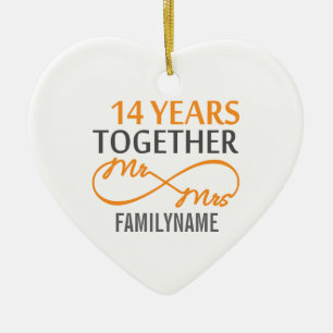 Custom Mr and Mrs 14th Anniversary Ceramic Ornament