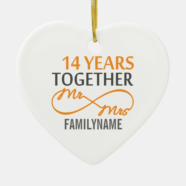 Custom Mr and Mrs 14th Anniversary Ceramic Ornament (Front)