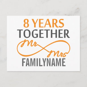Custom Mr and Mrs 8h Anniversary Postcard