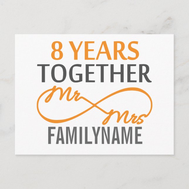 Custom Mr and Mrs 8h Anniversary Postcard (Front)
