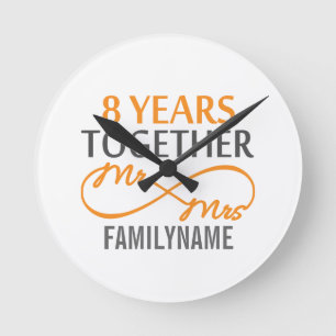 Custom Mr and Mrs 8h Anniversary Round Clock