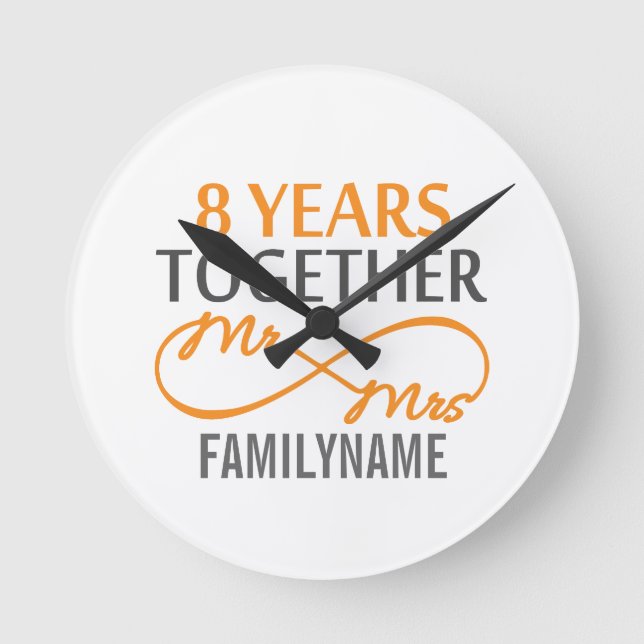 Custom Mr and Mrs 8h Anniversary Round Clock (Front)
