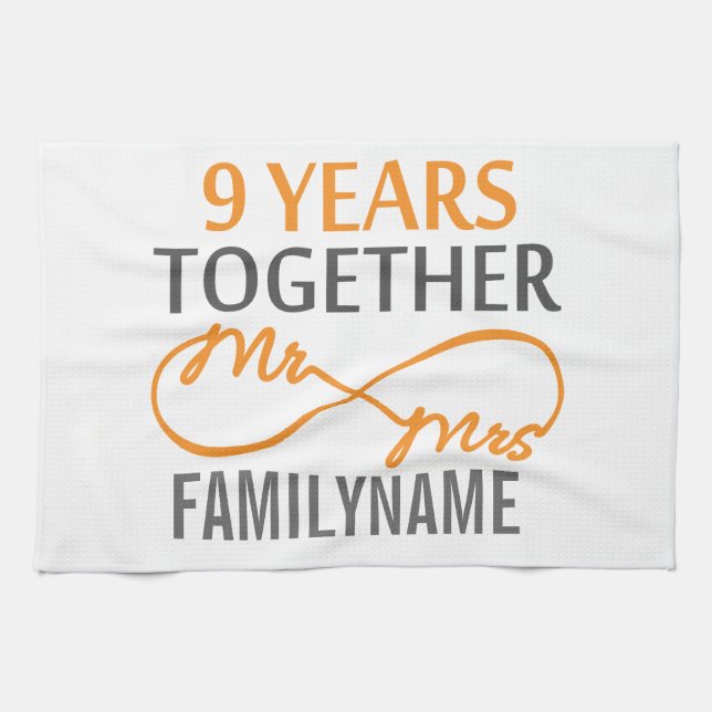 Custom Mr and Mrs 9th Anniversary Kitchen Towel (Horizontal)