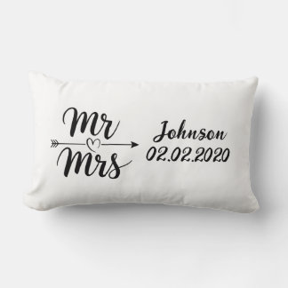 Custom Mr. and Mrs. Black and White Wedding Pillow
