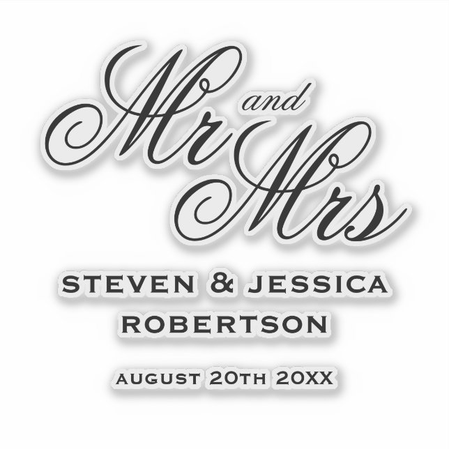 Custom Mr and Mrs elegant newly weds vinyl sticker (Front)
